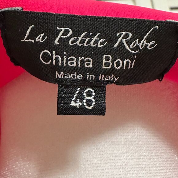 Chiara Boni Hot Pink Rouched Cocktail Dress Size 48 US 12 Knee Length Cap Sleeve - Picture 6 of 6